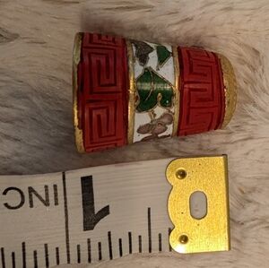 Decorative Cloisonne and Lacquer Red and Gold Thimble